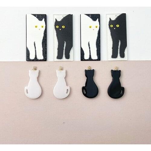 Black and white cat pendant diy girl earrings accessories cats jewelry material rectangular keychain pendant