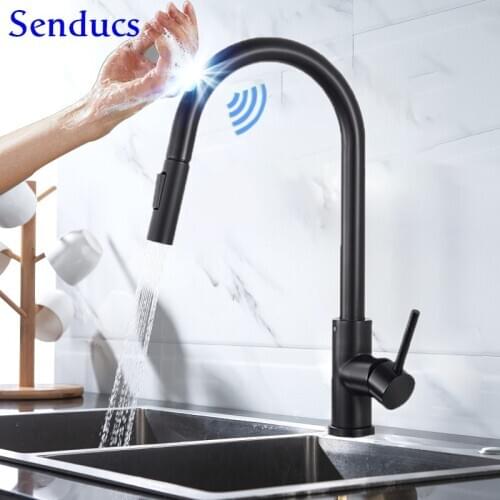 Black Touch on Kitchen Faucet with Pull Out Sprayer Stainless Steel Sensor Kitchen Mixer Tap Black Bronze Touch Sensor Water Tap