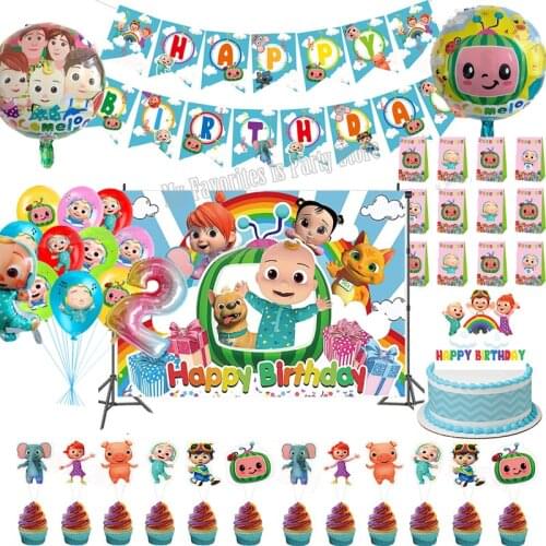 Cocomelon Baby Shower Birthday Decoration Colorful Balloon Cupcake Topper Happy Birthday Banner Kid Party Supplies Chirtmas Gift