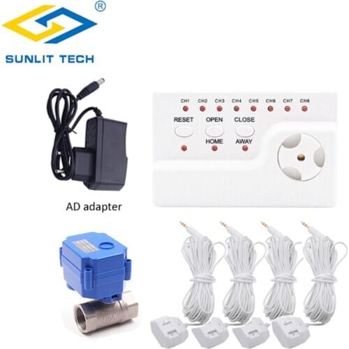 Water Leakage Sensor with Stainless 1/2" DN15 DN20 3/4" DN25 1" Valve Water Leak Detector Flood Alert Overflow For Smart Home