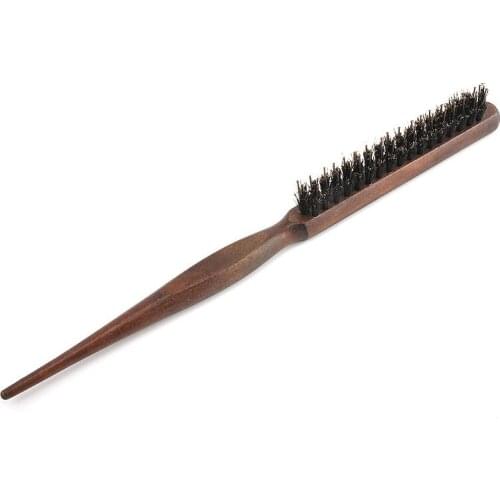 Wood Handle Natural Boar Bristle Hair Brush Fluffy Comb Hairdressing Barber Wood-color