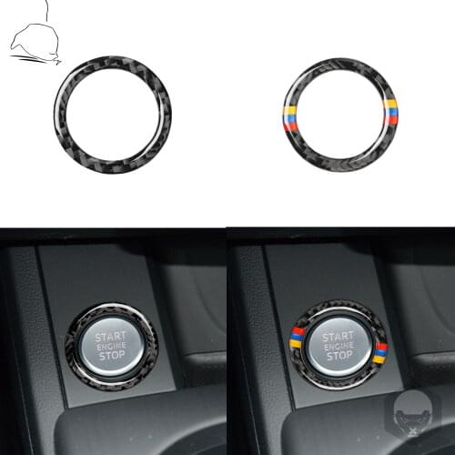 For Audi A5 A7 Q5 Q7 A4L A6L Carbon Fiber Car Engine Start Stop Button Trim Cover Key Ring Stickers Interior Styling Accessories