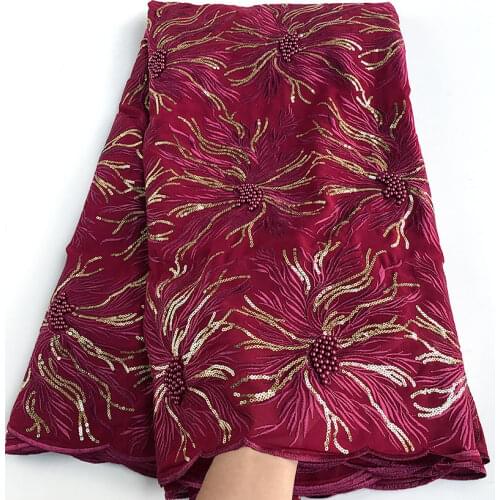 5 yards Wine Gold Exclusive African Genuine Swiss Lace Korea Voile Fabric with Sequins Beads Nigerian Ghana traditional wear