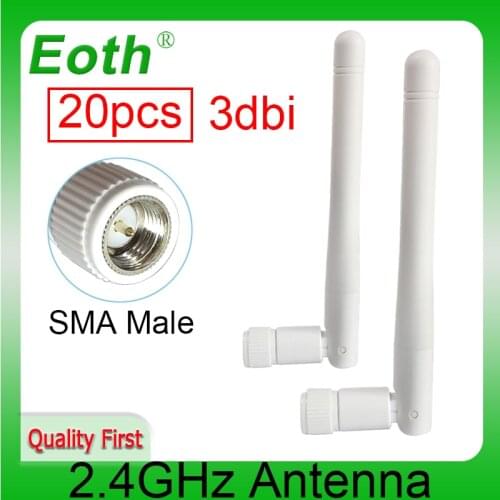 20pcs Wholesale 2.4GHz WIFI Antenna 3dbi SMA Male connector Aerial 2.4 ghz antena wi fi antenne White for Wireless wi-fi Router