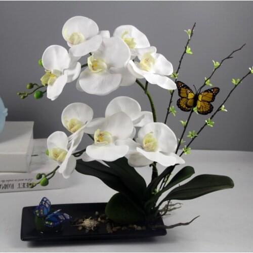 European Ceramic Vase+Phalaenopsis Fake Flower Dining Table Store Furnishing Crafts Home Livingroom Desktop Figurines Decoration