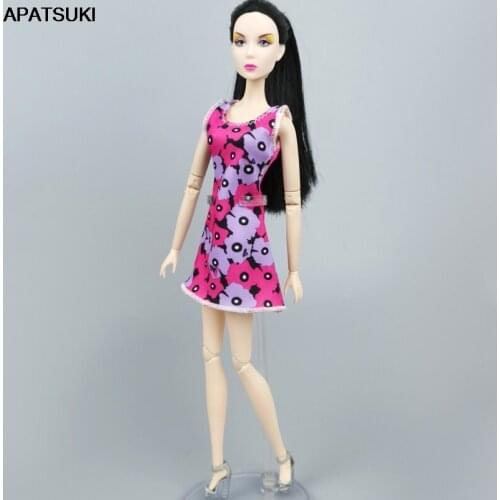 Purple Floral Dress Handmade Clothes For Barbie Outfits Dollhouse Party Gown Summer Short Dresses for Blythe Licca Doll 1/6 Toys