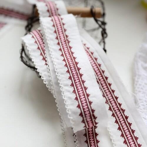 5M/lot 4CM wide retro style cotton cloth burgundy silk thread embroidery lace ethnic clothing neckline cuff skirt lace AC25