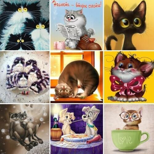 40/50/60 Full Square Diamond Painting cat 5D DIY Animal Embroidery Cross Stitch Kit Handmade Gift Wall Stickers Home Decoration