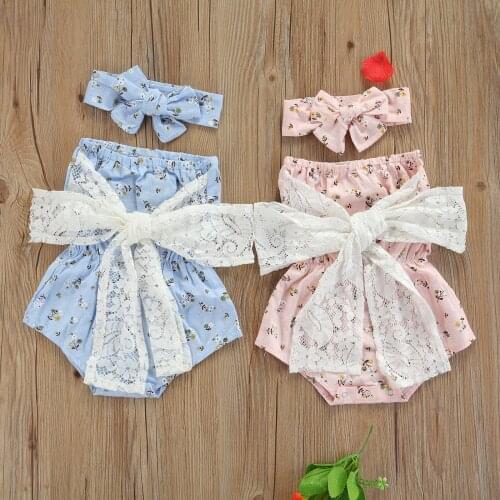 Cute Baby Clothing Summer 2021 Fashion Infant Toddler Girls Clothes Floral Print Off Shoulder Romper Jumpsuit+Headband