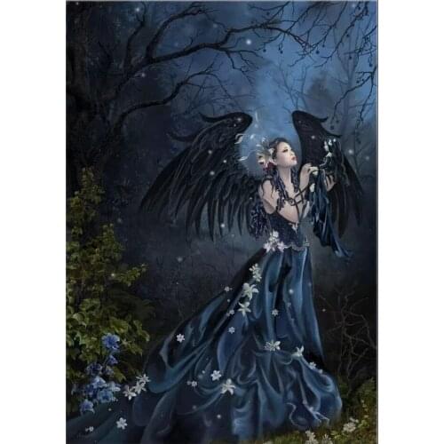 Forest Fairy in Black Dress Cross Stitch Kits 14CT Unprinted For DIY Embroidered Handmade Arts Set Wall Home Decor Handmade
