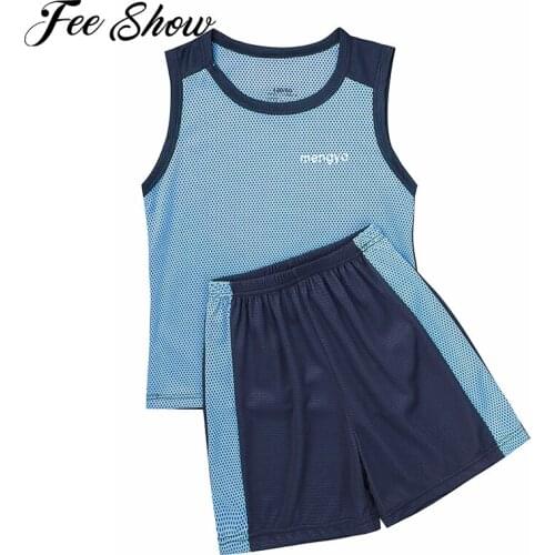 2Pcs Kids Girls Boys Summer Basketball Vest T-shirt Shorts Breathable Net Sport Suit Unisex Casual Running Football Sports Set