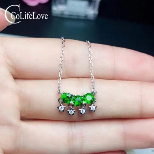Fashion 925 silver star pendant 3 pieces natural diopside necklace 925 silver diopside fine jewelry romantic gift for girl