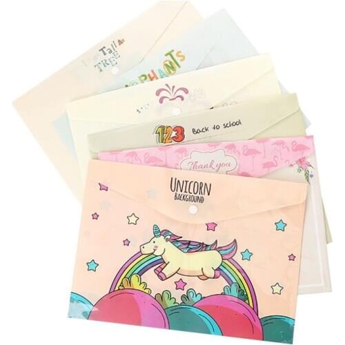 Cartoon Unicorn File Bag Plastic Environmental Protection Student Examination Information Bag Snap Button A4 Office Storage Bag