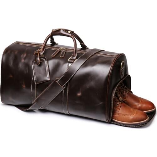 Crazy Horse Genuine Leather Travel Bag Men Vintage Travel Duffel bag big Cow Leather Carry On Luggage Weekend large shoulder Bag