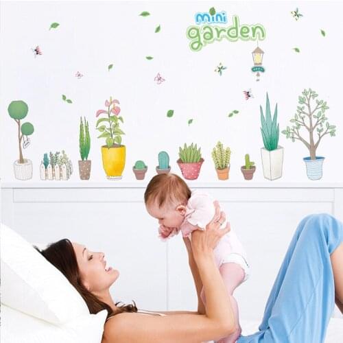 New Green plant potted wall sticker Living room bedroom baseboard decorative sticker wall stickers for kids rooms PVC