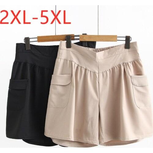 New 2021 Ladies Summer Plus Size Shorts For Women Large Loose Casual Black Khaki Pocket Shorts 2XL 3XL 4XL 5XL