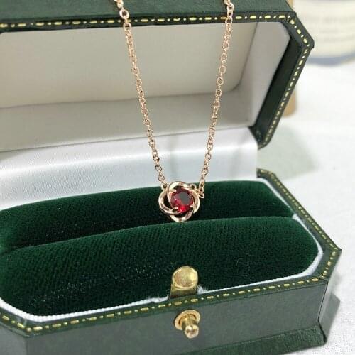 2021 New Flower Necklaces For Women Red Zircon Rose Gold Color Trendy Bangle Gift For Girls Fashion Jewelry N179