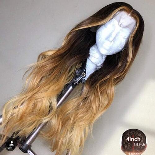 Body Wave Remy Human Hair Wig Honey Blonde T Part Lace Wig Ombre Brazilian Brown Color Body Wave Highlight Lace Wigs