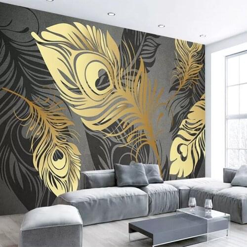 Custom Photo Wallpaper 3D Modern Fashion Abstract Golden Feather Mural Living Room Bedroom Decoration Waterproof 3D Wall Cloth