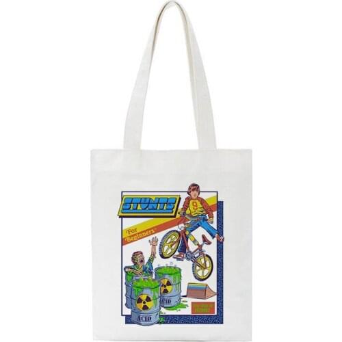 Death Evil Devil Printing Shopping Bags Casual Harajuku Female Shoulder Canvas Bag Large Capacity Tote Reusable Ladies