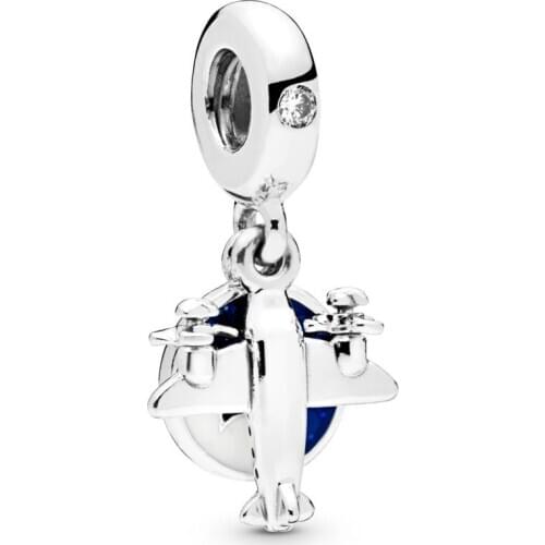 2020 Real 925 Sterling Silver Airplane Hanging Charm Fit pandora Bracelet Necklace Pendant Charm DIY Jewelry