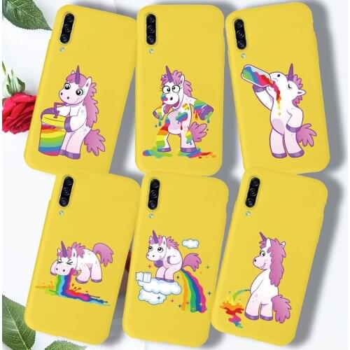 For Samsung Galaxy M31 M30S A21S A20E A11 A40 A50 A70 A31 A41 A51 A71 Case Cover Silicone Cute Unicorn Rainbow TPU Yellow
