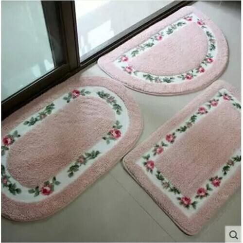 Modern Minimalist Microfiber Garden Rose Carpet Semi-circular Oval Door Mat Bathroom Mat Home Entrance Mat