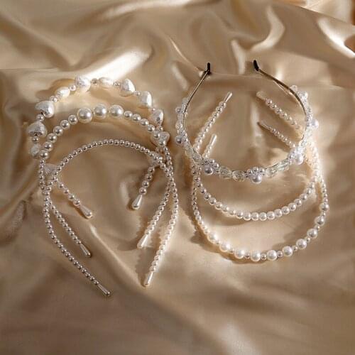 Bridal Crown Pearl Headband Hairband Head Wrap High Quality Shiny Baroque Rhinestone Crown Pearl Hair Hoop Headband Wholesale