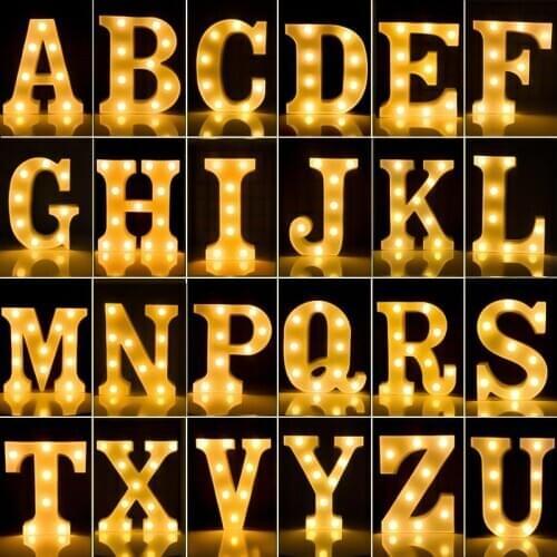 Luminous LED Letter 26 English Alphabet Night Light Battery Plastic Lamp Romantic Wedding Birthday Propose Marriage Party Decors
