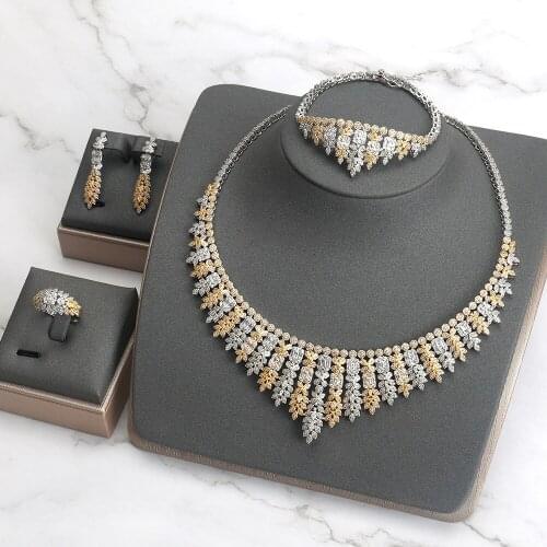 TIRIM Hot Elegan Fine Jewelry Sets Cubic Zirconia Bridal Necklace Earrings Bracelet Ring Dubai Jewelry Set For Women Wedding