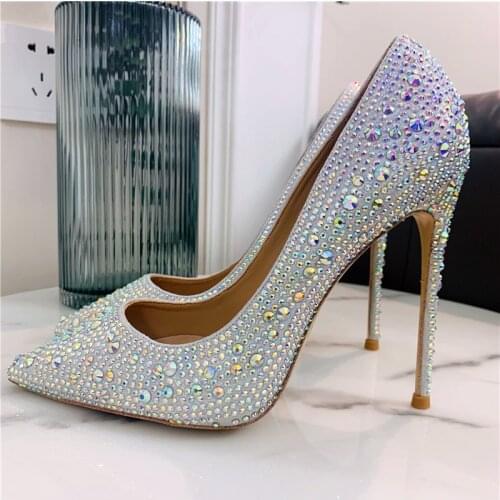 Summer new style sexy lady fashion women shoes crystal strass pointy toe stiletto stripper High heels bride wedding pumps 12cm