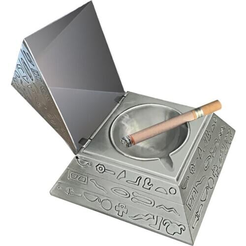 Windproof Metal Ashtray - Vintage Egyptian Style Cigarette Ashtray Holder with Lid, Desktop Ash Tray Home Decoration Great Gift