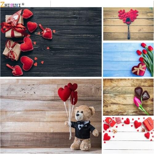 Vinyl Custom Valentine Day Photography Backdrops Prop Love Heart Rose Flower Wooden Floor Photo Studio Background 21415 ZOOM-05