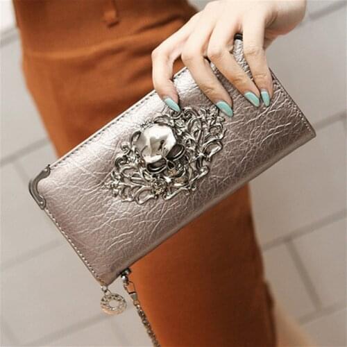Vintage Skull Ladies Long Handbag Zipper Wallet Skeleton Purse Clutch Card Holder Wallet Carteira Feminina PA678051