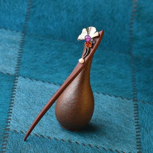 Vintage Chinese style red sandalwood ginkgo leaf hair ornaments clothing hairpin vintage hair jewelry gift