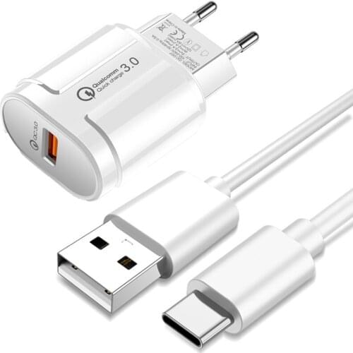 Quick Charge 3.0 USB Phone Charger For Samsung S21 S20 FE S21 S20 Ultra OPPO Realme 8 7 6 Pro Type C USB Fast Charger Cable