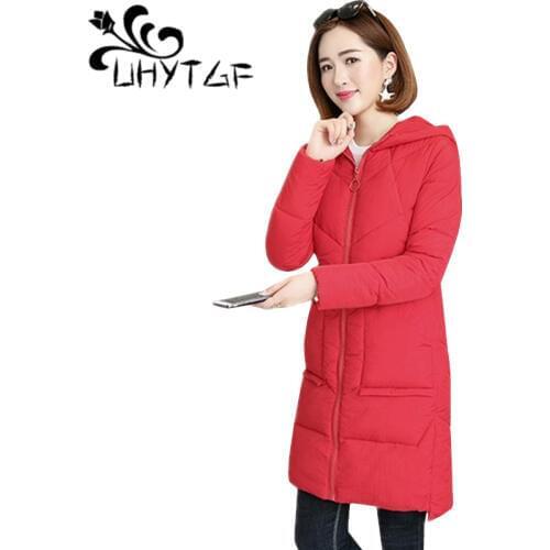 UHYTGF 2018 Cotton Jacket Women Parkas Mujer 2018 Long Hooded Down Cotton Coat Plus size Winter Thick Female Coat Bread Clothes