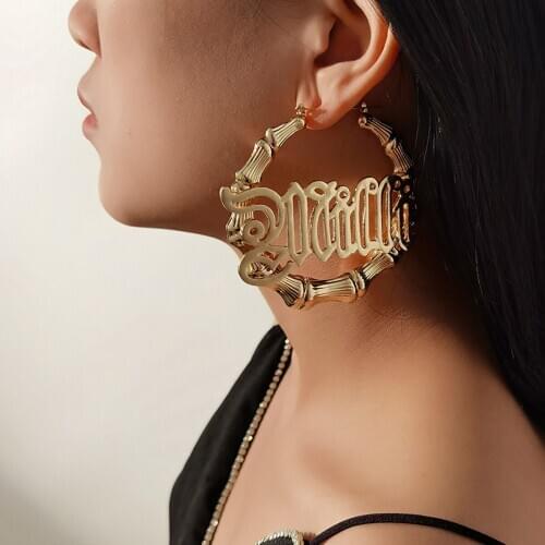 Punk Womens Hollow Letters Bamboo Circle Hoop Earrings Hip Hop Chic 2020 Fashion Girls Party Jewelry Accessories Gifts