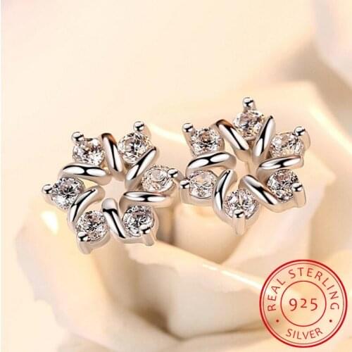 925 Sterling Silver Earrings For Women Zirconia Flower Stud Earrings oorbellen brincos de prata pendientes S-E421