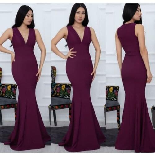 Sexy Long Mermaid Deep V-Neck Satin Evening Dresses Burgundy Floor Length Zipper V-Neck Abendkleider Formal Party Gown for Women