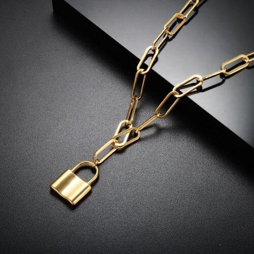 ZMFashion High Quality Men Women Lock Necklace Stainless Steel Punk Padlock Pendant Necklaces Choker Gothic Jewelry Aesthetic