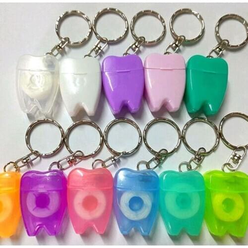 1 pc Tooth-Shaped Key Chain Portable Dental Floss For Gum Care Flat-Line Design