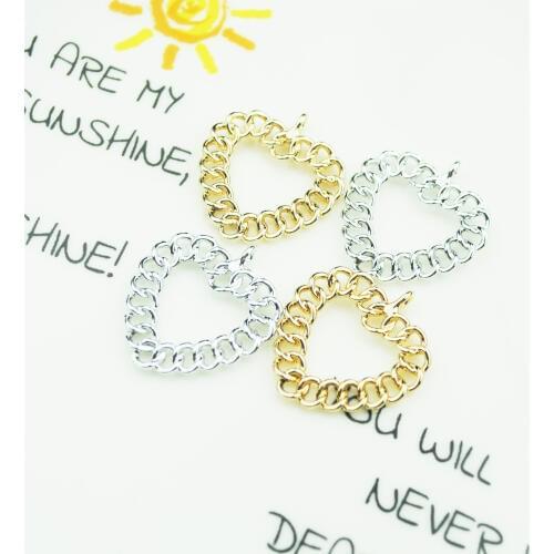 10pcs/lot New Heart Gold Silver Color Imitation Chain Hollow Heart Shape Charms 27*30mm Earring Making DIY Accessories