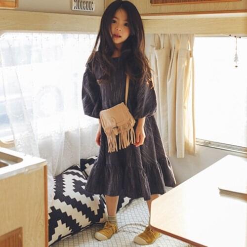 2019 Autumn Girls' Striped Dress Cotton and Linen Baby Girl Dress Lantern Sleeve Kids Comfortable Dress Children Clothes,#3273