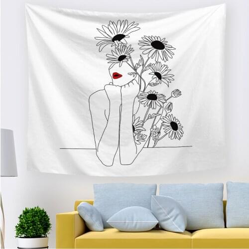 2021 Minimalist Line Art Prints By Hues Aesthetic Art Wall Tapestry Painting Poster Black White Prints for Bedroom 59x39 inch