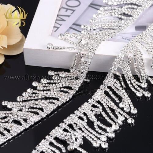 30 Yards 48mm Wholesale AAA-grade Clear Tassel Rhinestones Sup Chain Silver Base Dress Belt Trim Applique DIY Garment