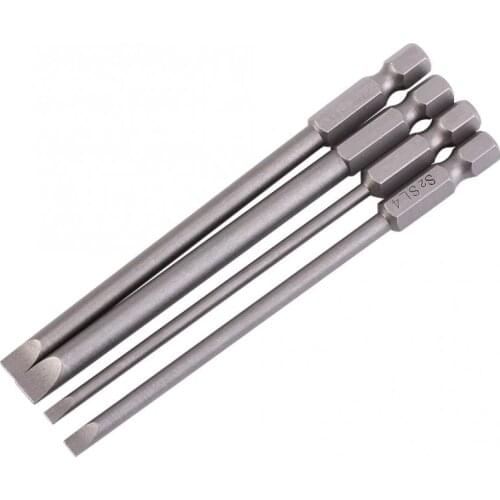 4pcs 100mm S2 Alloy Steel 1/4 " Hex Shank 3mm-6mm Magnetic Slotted Screwdrivers Bits