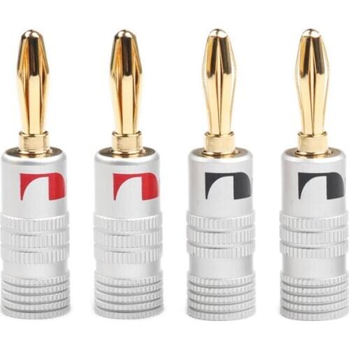 4PCS/Set Black&Red Banana Plug 24K Gold Plated Copper 4mm Banana Connector Male Speaker plug