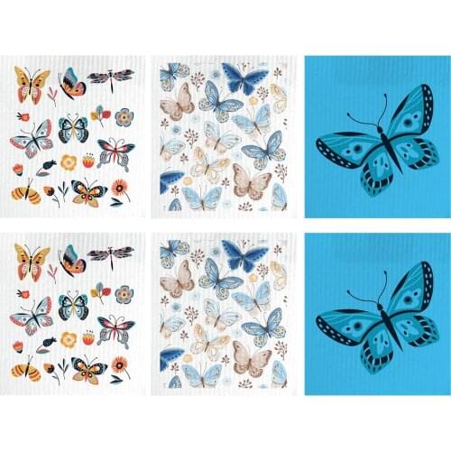 6PCS Mixed Butterfly Swedish Dishcloths Reusable Dish Towels Replacement Cloths 6 Pack Swedish Dishcloth Cellulose Sponge Clot