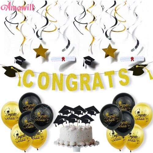 Amawill Graduation Party Decoration Balloon Kit Congrats Grad Balloons Banner Bachelor Cap Cake Topper For Graduated Supplies